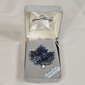 Storus Leaf Brooch with Blue and Silver Tones